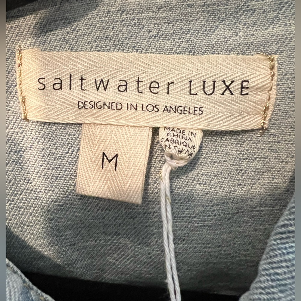 Saltwater Luxe stone wash distressed Embellished Rhinestone Denim Jacket S/M - Picture 4 of 14